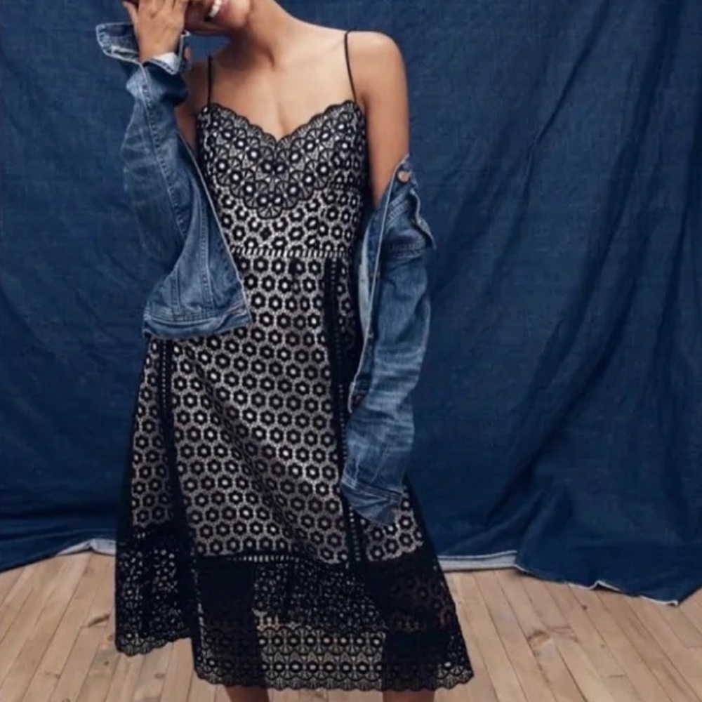 J Crew Black Daisy Lace Spaghetti Strap Dress G7489 Sz